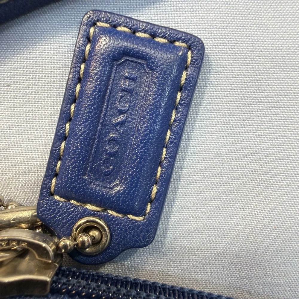 COACH Royal Blue Leather Pleated Top-Zip Wristlet Wallet Purse‎